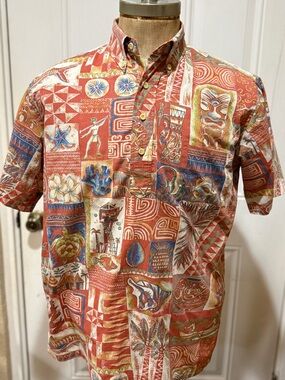 Vintage Reyn Spooner "Tiki Tribal" Reverse Print Pullover Hawaiian Shirt - M